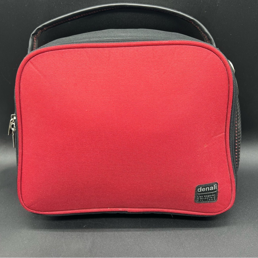 Denali Red Black Travel Toiletry Bag Carry Case Zip Cosmetic Organizer 11.5”